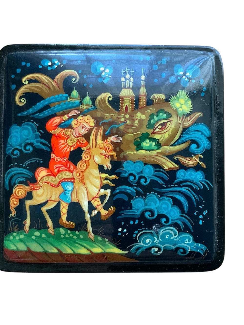 Vintage Russian Palekh Lacquer Box The Humpbacked Horse Hand Painted Signed